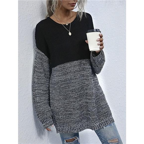 Color Block Long Sleeve Oversized Sweater - Picture 2 of 16